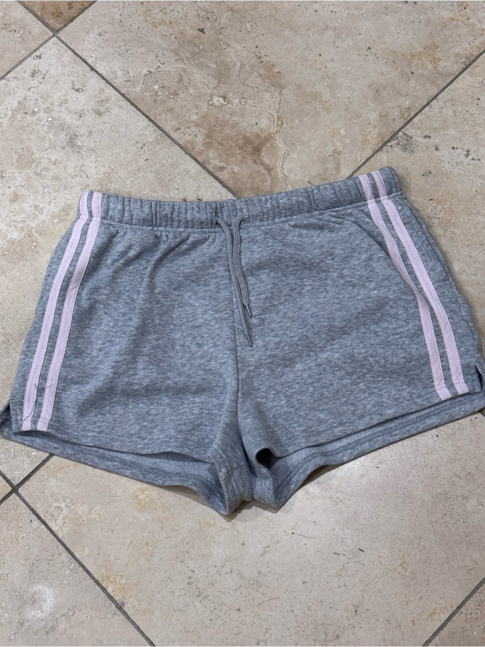 Mighty Fine Gray Athletic Shorts with Light Pink Side Stripes